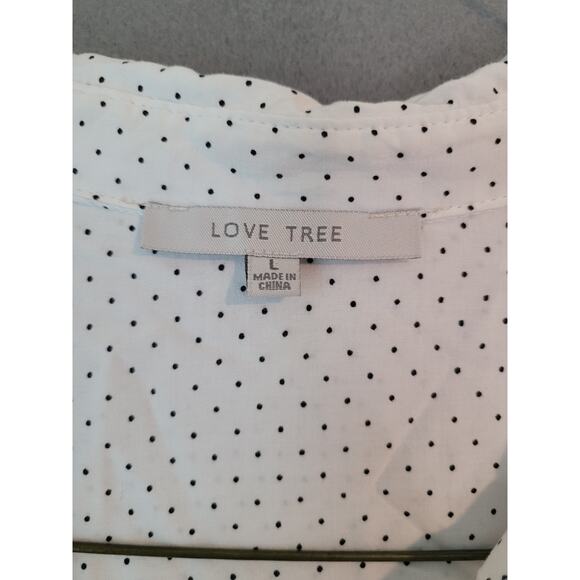 Love Tree Womens Polka Dot Blouse – Size L – White Black Dots – Roll Tab Sleeve - Picture 4 of 8
